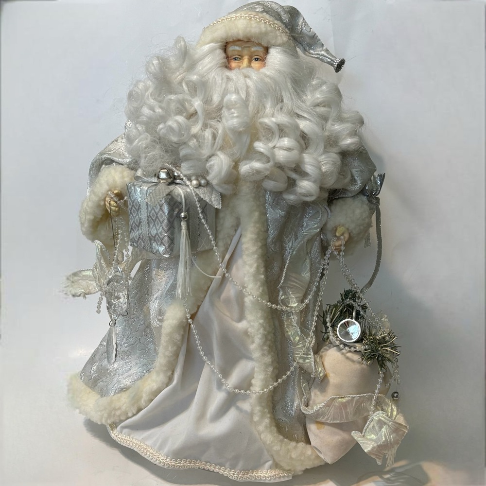Christmas Around The World Santa Tree Topper Vintage White Silver Figurine XL